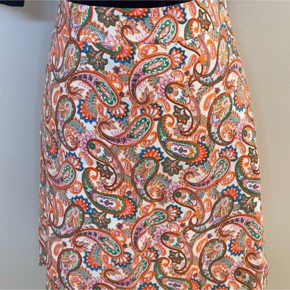 Talbots Orange Paisley Scalloped Hem Pencil Straight Skirt‎ Size 8 Medium - Picture 2 of 9
